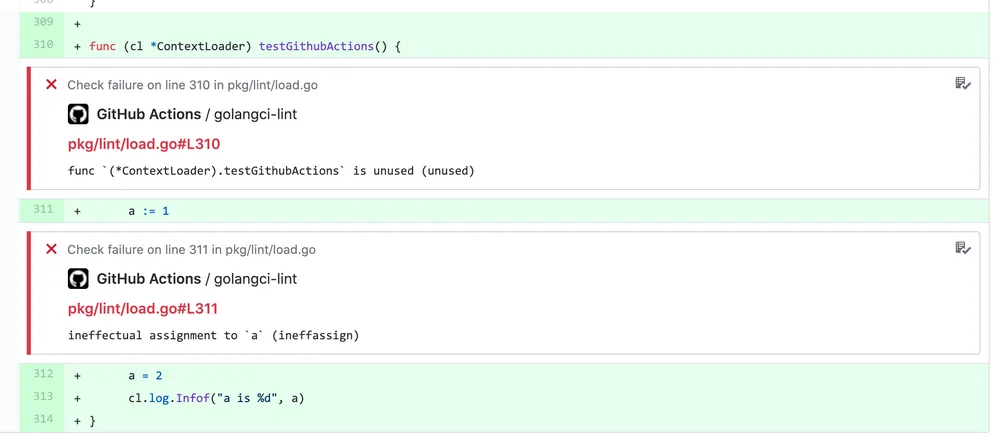 golangci-lint inline displays issues on pull requests